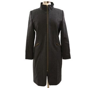 90s Vintage Harve' Benard Charcoal Gray Wool Funnel Neck Walking Coat Womens 10P